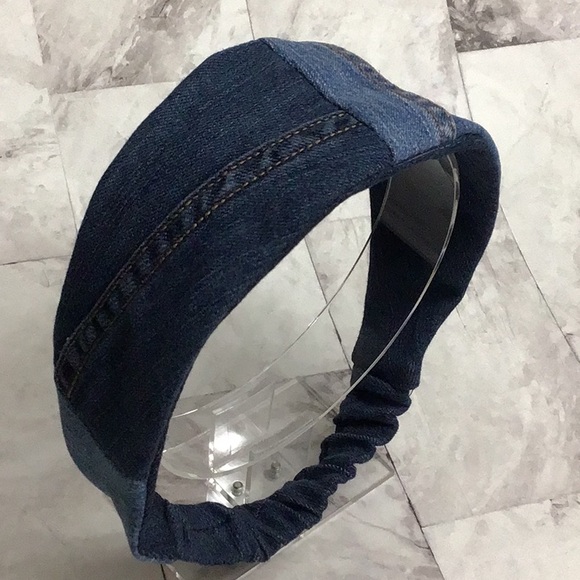 Denim reversible turban headband, patchwork jeans headband - Picture 3 of 8